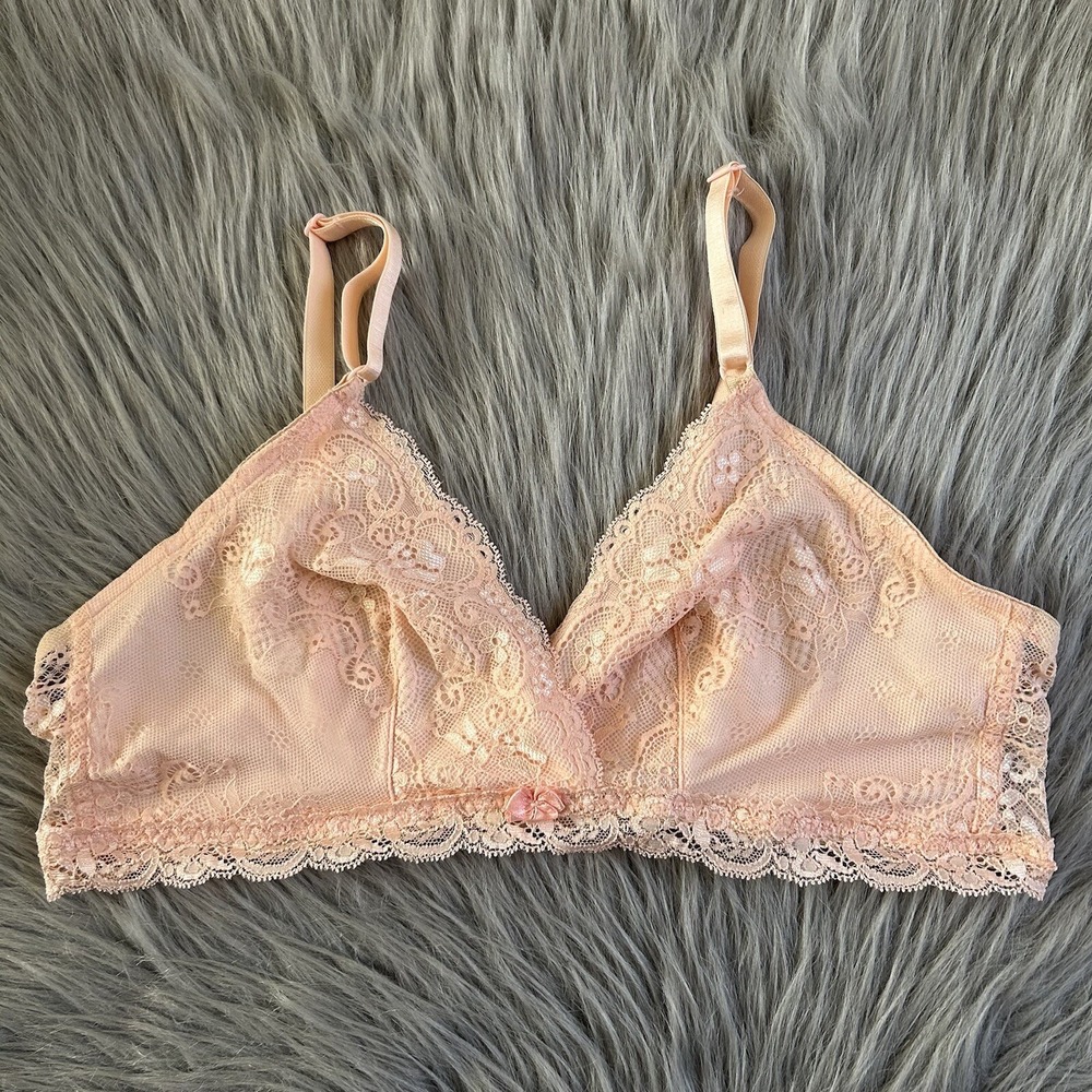 Smart & Sexy Wirefree Bralette Women's Size 38 Pink Floral Lace Wireless Bra